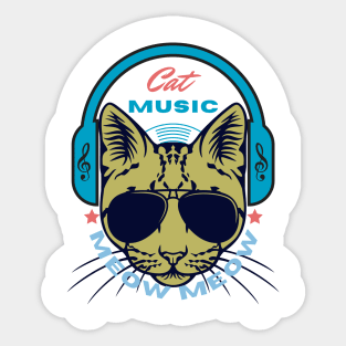 Cute Cat Listening Music With Headphone, Cat DJ, Crazy Cat Sticker